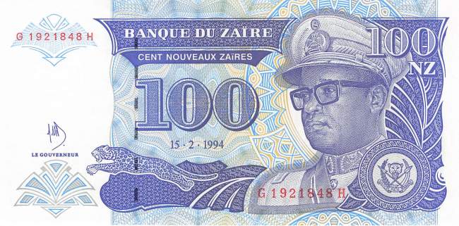 Zaire p58b 100 nouveaux Zaires 1994 Vorderseite